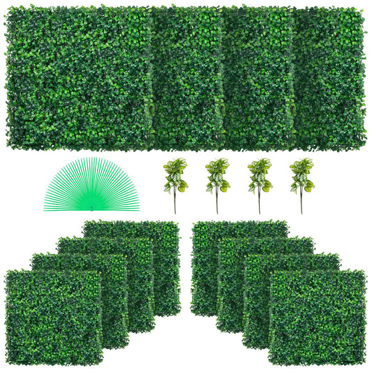 12PCS 20x20inch Grass Wall Panels, Boxwood Hedge Wall Panels, Artificial Grass Backdrop Wall 1.6", Privacy Hedge Screen UV Protected for Outdoor Indoor Garden Fence Backyard